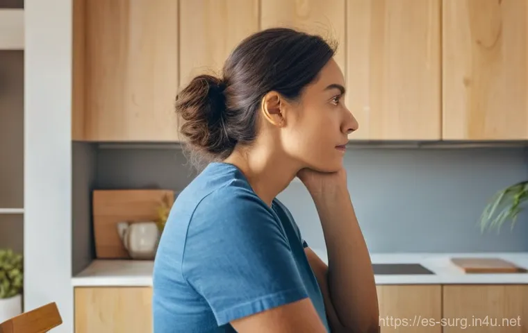 탈장 진단 및 치료 - **Prompt 1: Subtle Discomfort and Awareness**
    A person, between 35 and 50 years old, male or fem...