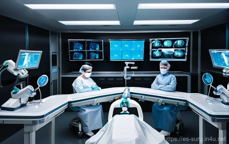 탈장 치료 최신 기술 - **Prompt 1: Robotic Precision in Minimally Invasive Surgery**
    "A clean, futuristic operating roo...